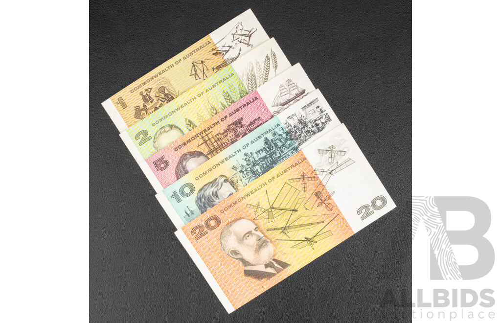 Australian 1972 COA Banknote Set to Twenty Dollars, Phillips/Wheeler