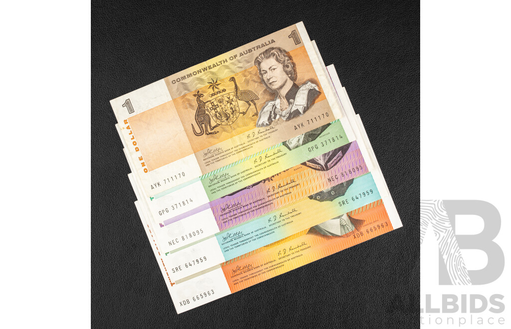 Australian 1968/69 COA Banknote Set to Twenty Dollars, Phillips/Randall
