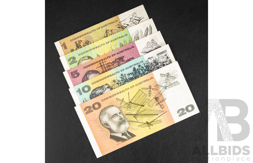 Australian 1968/69 COA Banknote Set to Twenty Dollars, Phillips/Randall