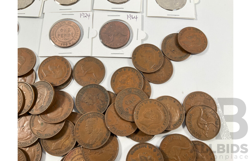 Collection of Australian Coins Including Pennies, Examples Spanning 1924 to 1964 and Commemorative Fifty Cent Coins, Three 1981 Charles and Diana, 1995 Weary Dunlop, Two Bass/Flinders