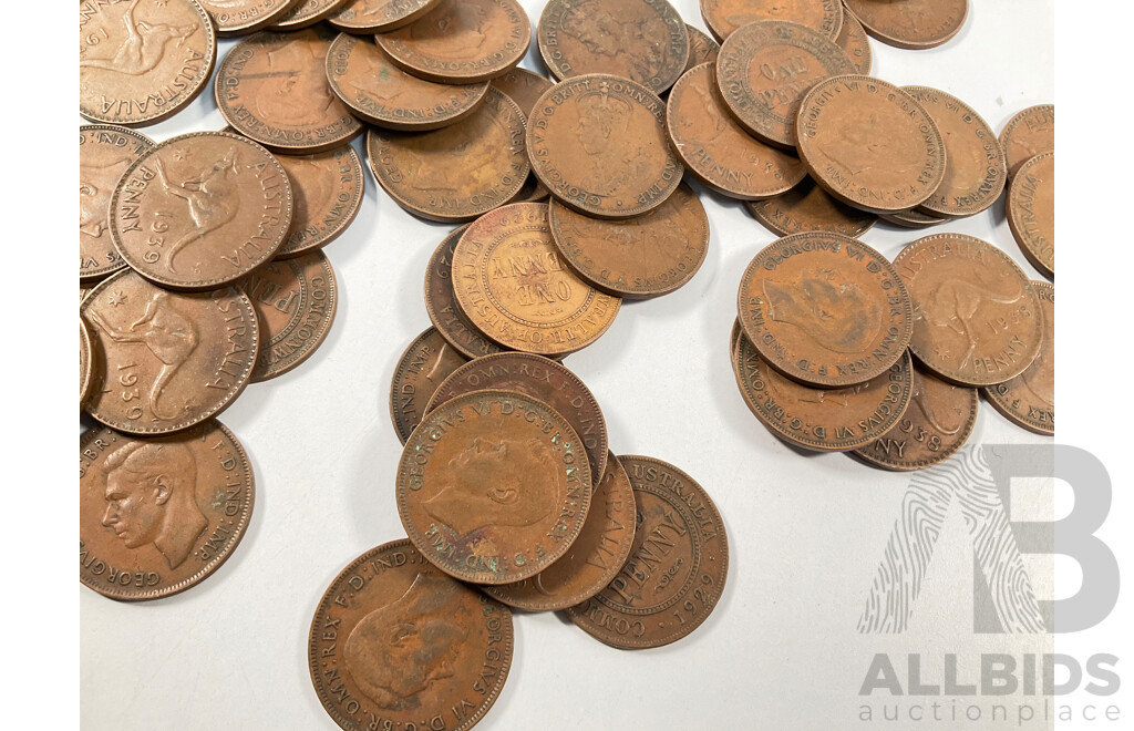 Collection of Australian Coins Including Pennies, Examples Spanning 1924 to 1964 and Commemorative Fifty Cent Coins, Three 1981 Charles and Diana, 1995 Weary Dunlop, Two Bass/Flinders