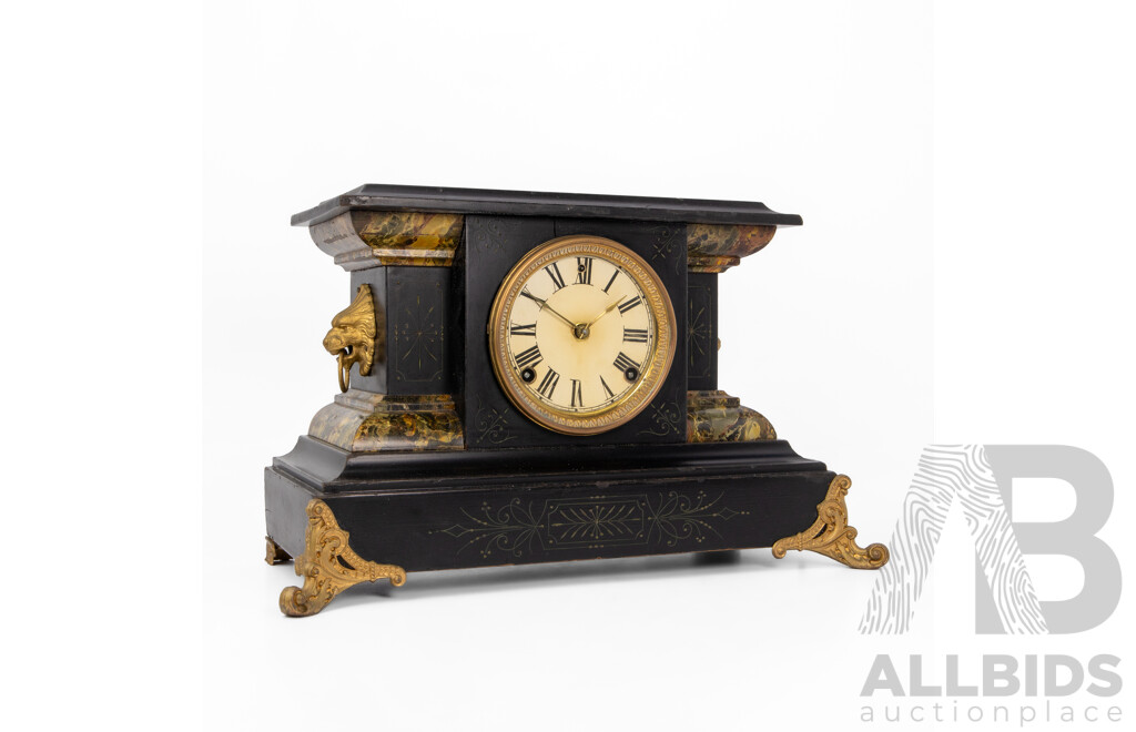 Faux Marble Timber Cased Welch Mantel Clock