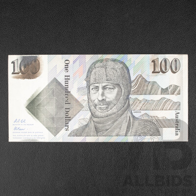 Australian 1992 One Hundred Dollar Error Note, R613 Fraser/Cole, Ink Smudge/Run to Signature Side, ZKV 140450