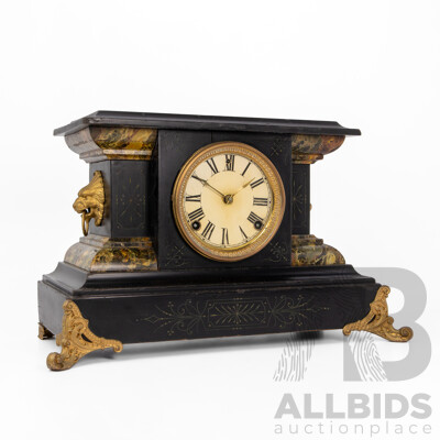 Faux Marble Timber Cased Welch Mantel Clock