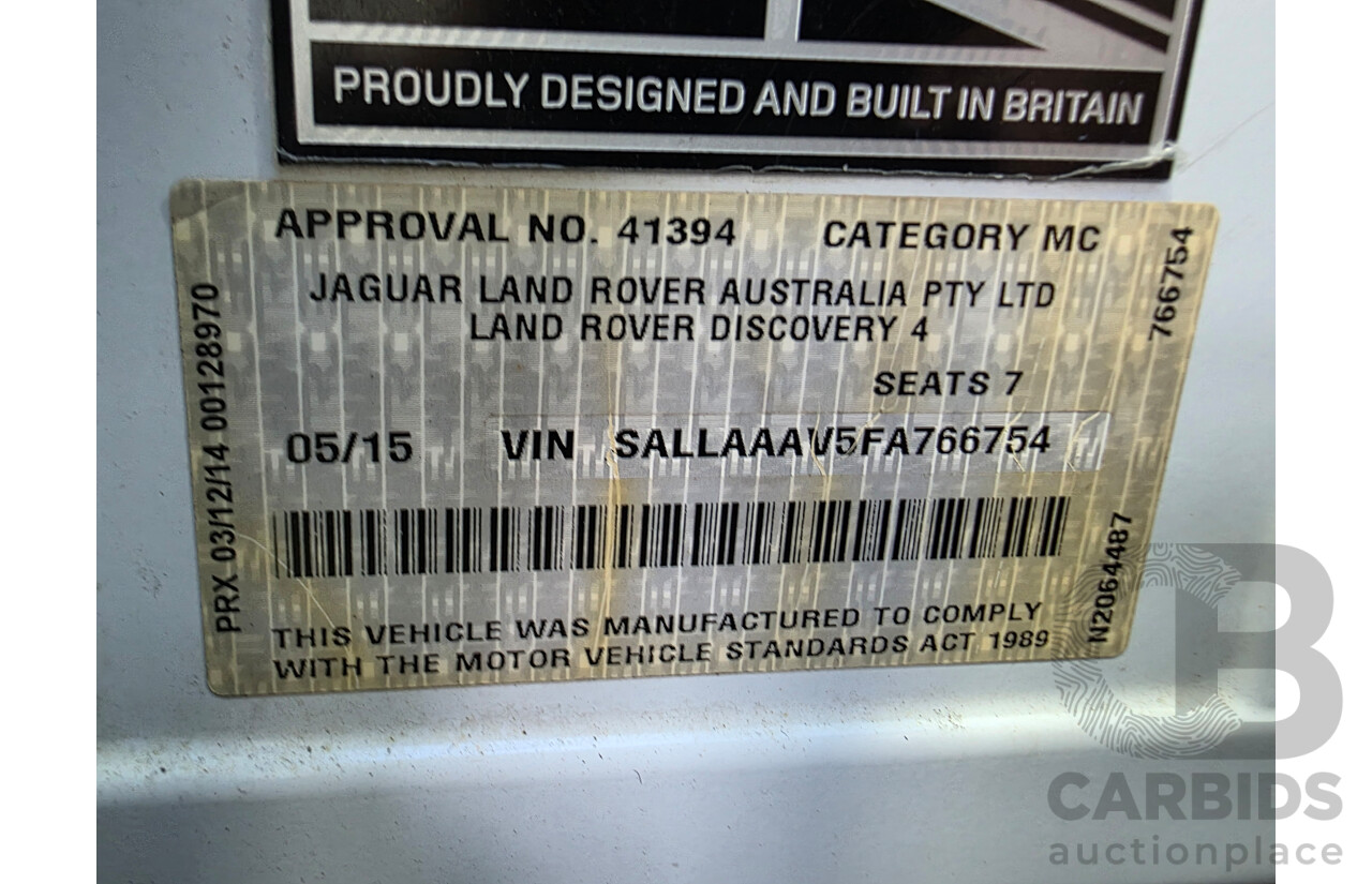 05/2015 Land Rover Discovery 3.0 SCV6 SE 4x4 MY16 4d Wagon White 3.0L