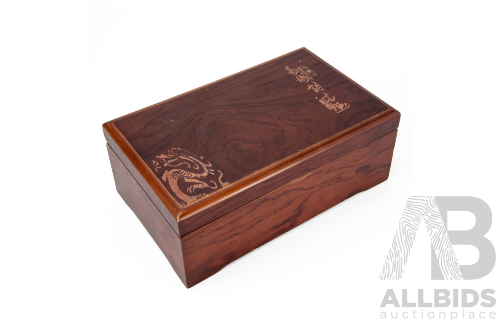 Chinese Carved Wooden Storage Box with Decorative Accessories