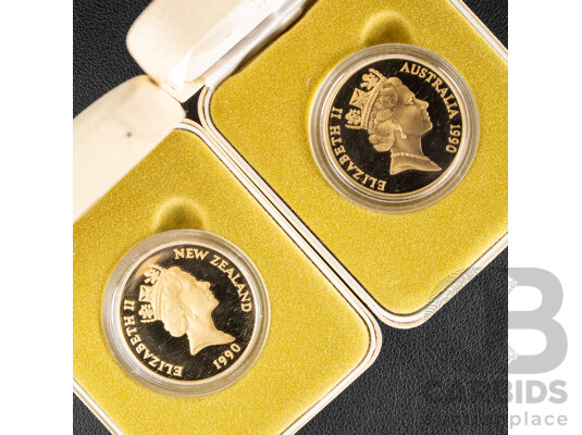 Australian RAM/Reserve Bank of New Zealand 1990 Two Five Dollar Coins Set, Commemorating 75th ANZAC Anniversary