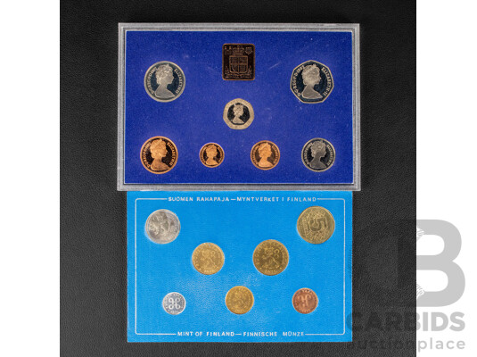 Royal Mint Coinage of Great Britain and Northern Ireland 1982 Seven Proof Coin Set and Finland 1975 Seven UNC Coin Set
