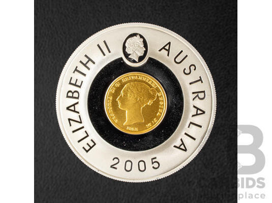 Australian RAM 2005 Silver Proof Gold Plated One Dollar/1855 Half Sovereign Sydney Mint Subscription Coin .999