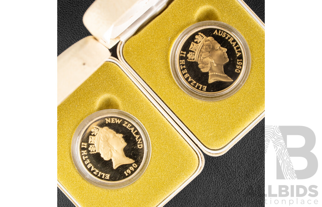 Australian RAM/Reserve Bank of New Zealand 1990 Two Five Dollar Coins Set, Commemorating 75th ANZAC Anniversary