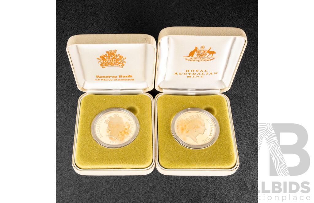 Australian RAM/Reserve Bank of New Zealand 1990 Two Five Dollar Coins Set, Commemorating 75th ANZAC Anniversary