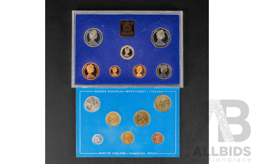 Royal Mint Coinage of Great Britain and Northern Ireland 1982 Seven Proof Coin Set and Finland 1975 Seven UNC Coin Set