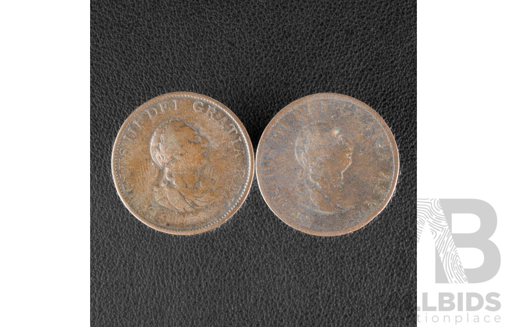 Two Great Britain 1799 KGIII Half Pennies