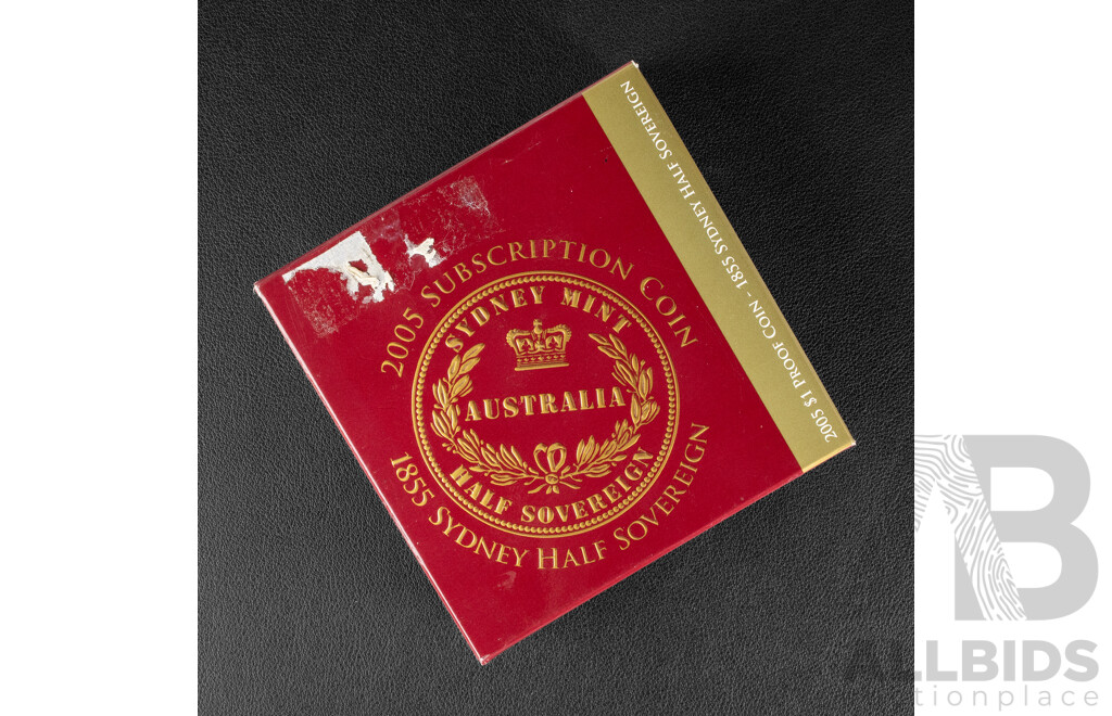 Australian RAM 2005 Silver Proof Gold Plated One Dollar/1855 Half Sovereign Sydney Mint Subscription Coin .999
