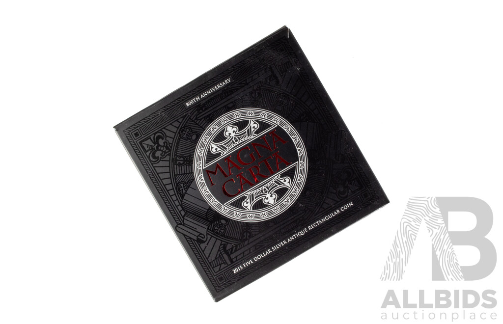Australian RAM 2015 Silver Five Dollar Rectangular Coin, 800th Anniversary of the Magna Carta .999