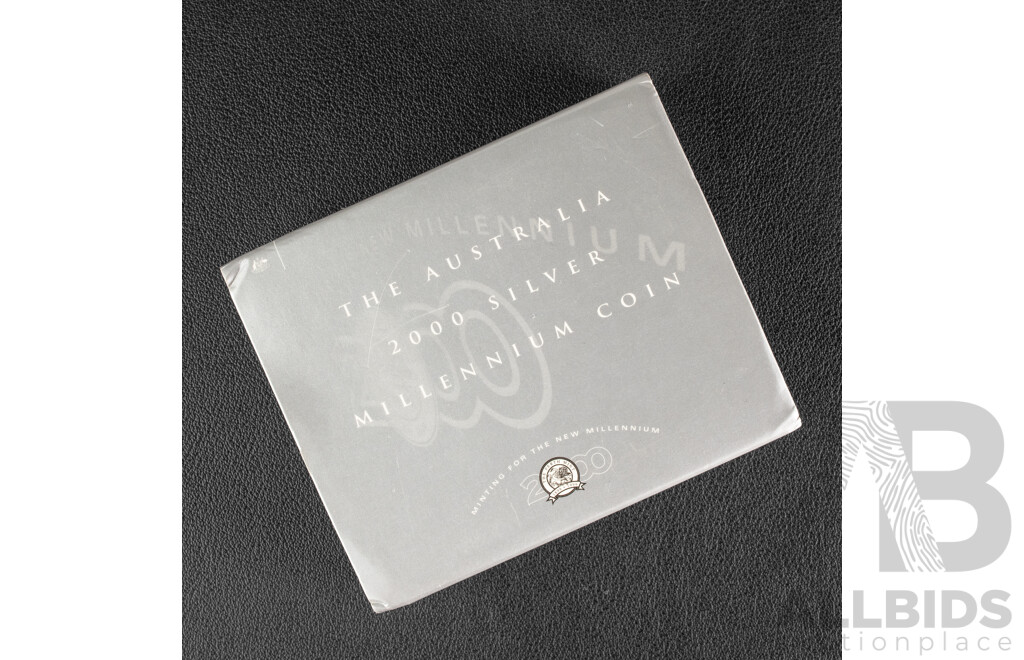 Australian Perth Mint 2000 Silver One Dollar Coin, Silver Millennium Coin .999