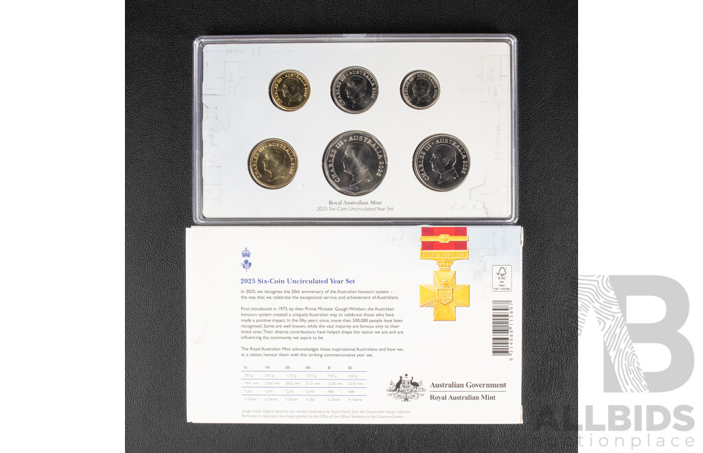 Australian RAM 2025 Six UNC Coin Set, Celebrating Australians, Fifty Years of the Australian Honours System