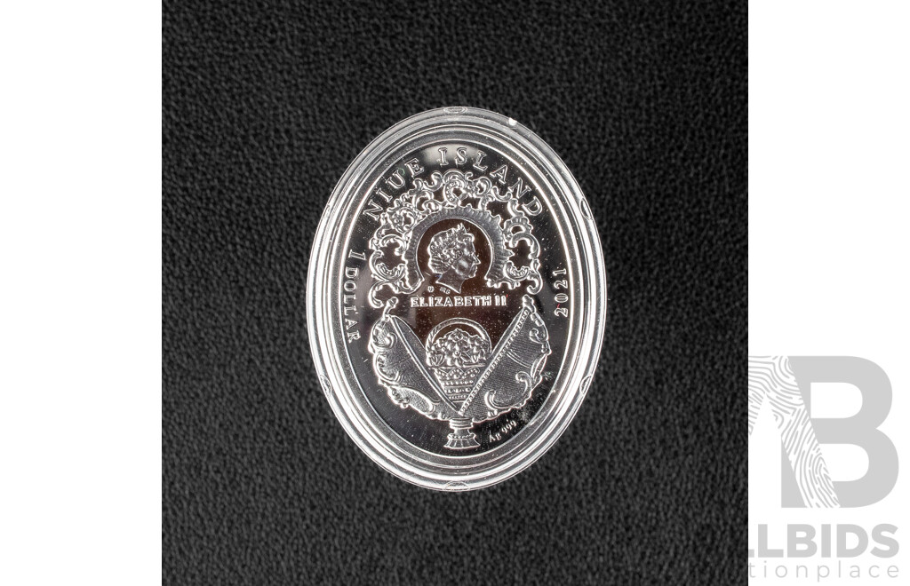 Niue Island Mint of Poland 2021 Silver One Dollar Coin, Imperial Faberge Egg, Flower Basket .999