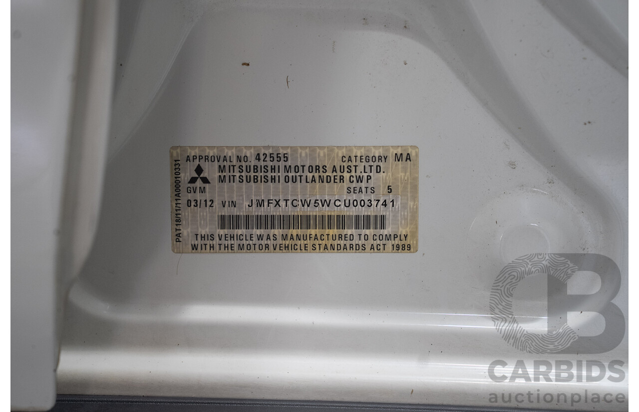 03/2012 Mitsubishi Outlander XLS (4x4) ZH MY12 4d Wagon White 2.4L