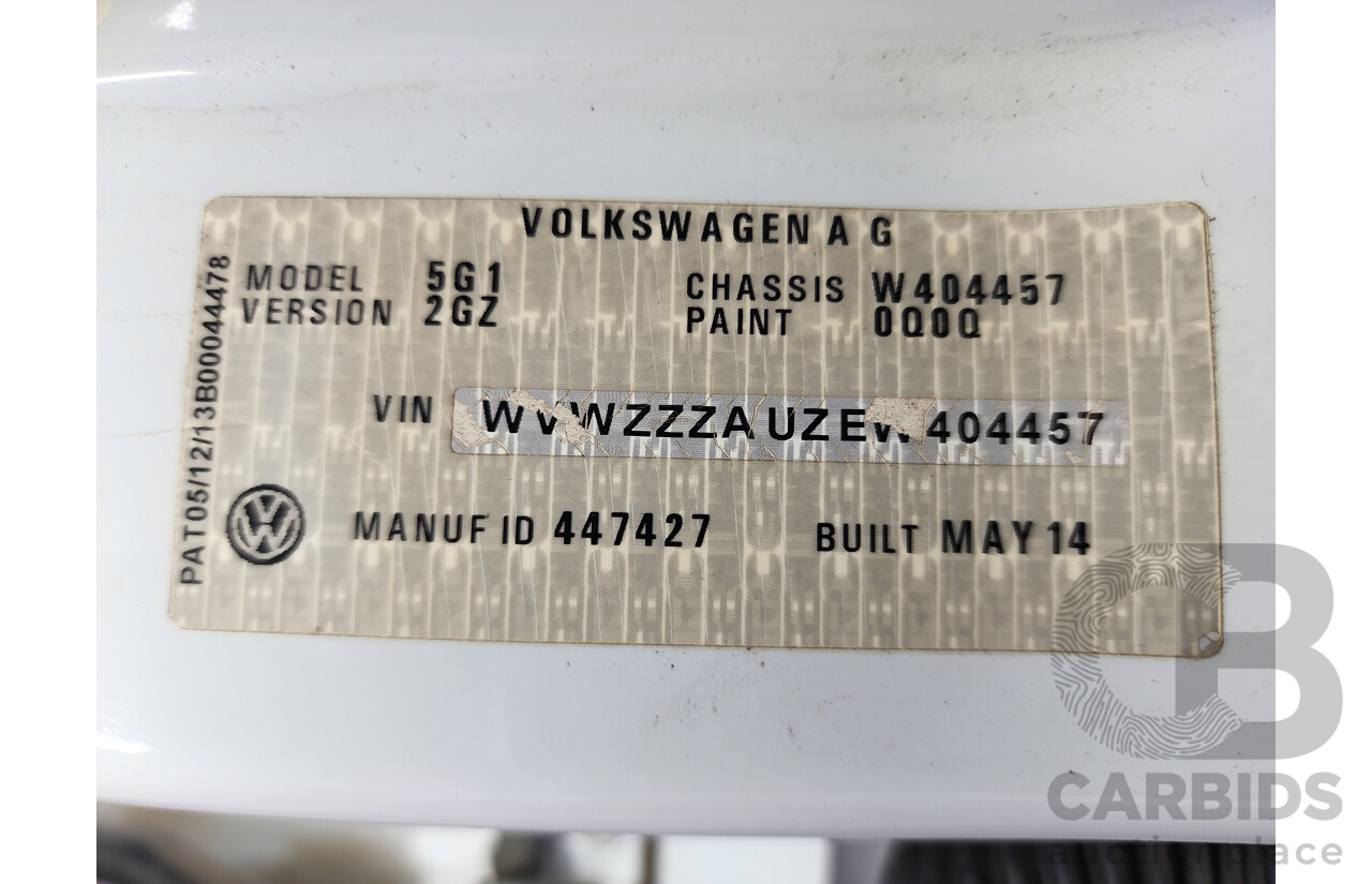 07/2014 Volkswagen Golf 90 TSI AU MY14 5d Hatchback White 1.4L