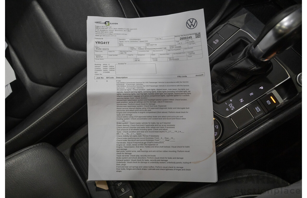 8/2019 Volkswagen Tiguan 132 TSI Comfortline (AWD) 5NA MY19 4d Wagon Pure White Turbo 2.0L