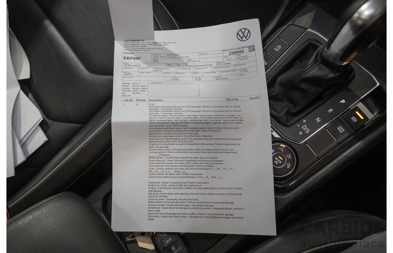 8/2019 Volkswagen Tiguan 132 TSI Comfortline (AWD) 5NA MY19 4d Wagon Pure White Turbo 2.0L