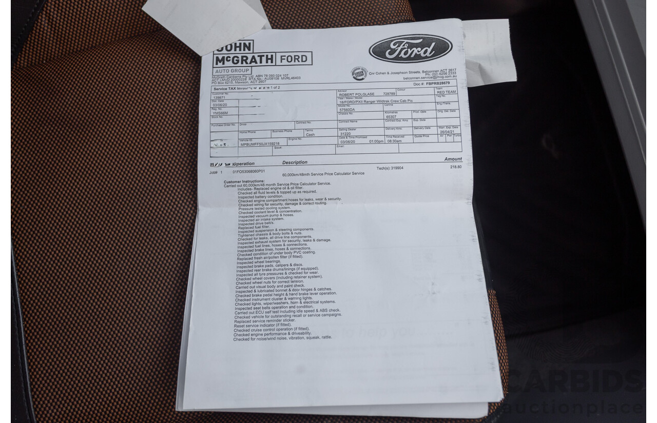 04/2018 Ford Ranger WILDTRAK 3.2 (4x4) PX MKII MY18 Dual Cab P/Up White Turbo Diesel 3.2L