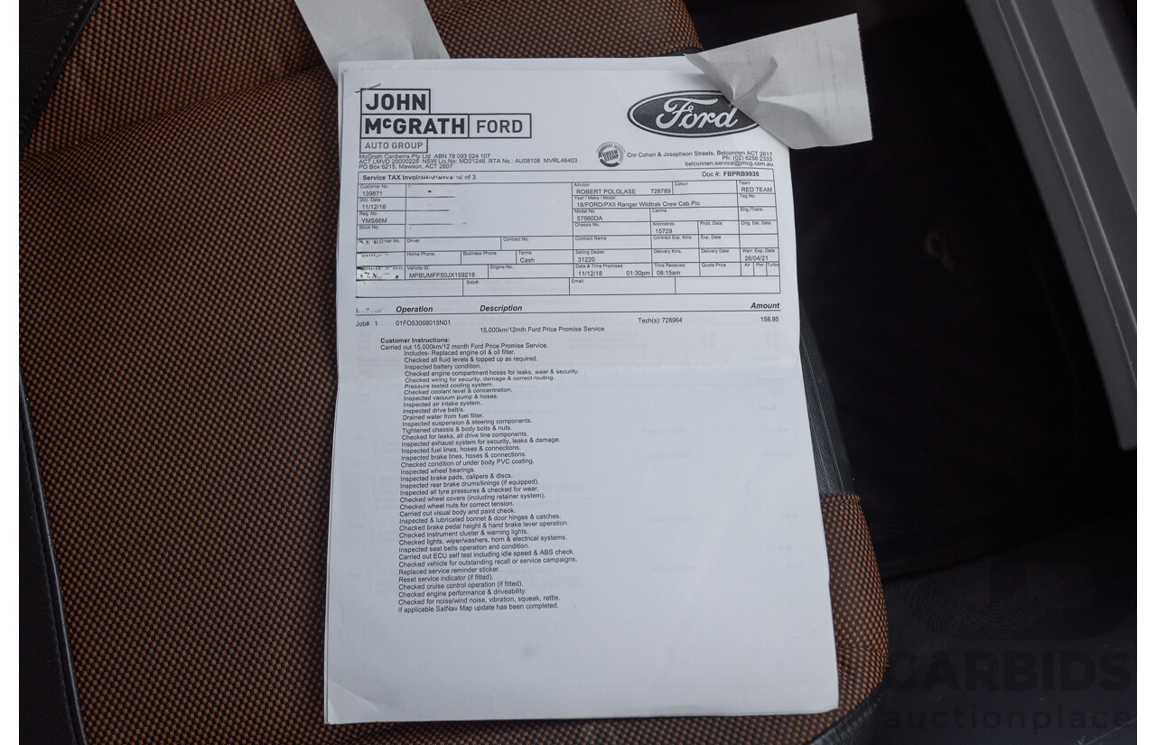 04/2018 Ford Ranger WILDTRAK 3.2 (4x4) PX MKII MY18 Dual Cab P/Up White Turbo Diesel 3.2L