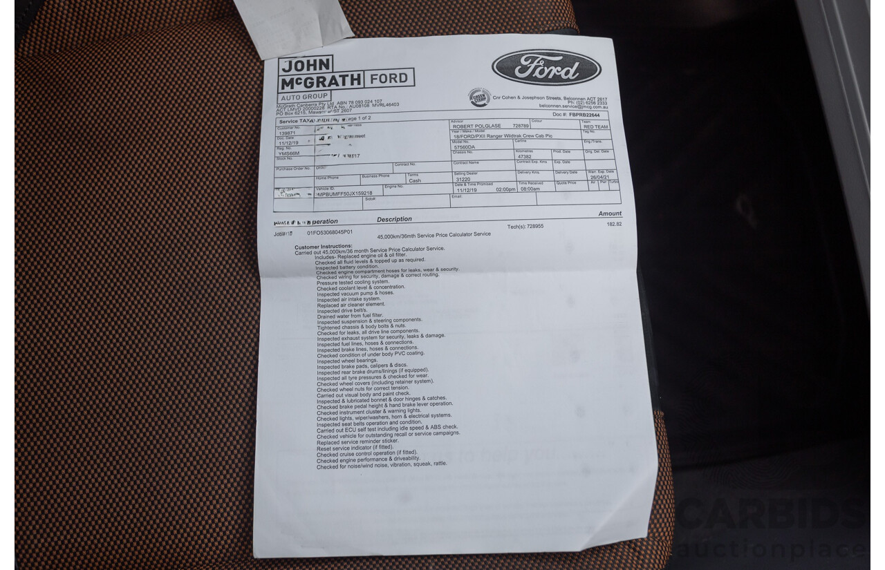 04/2018 Ford Ranger WILDTRAK 3.2 (4x4) PX MKII MY18 Dual Cab P/Up White Turbo Diesel 3.2L