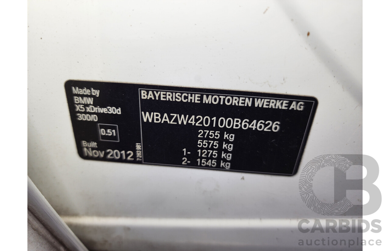 01/2013 Bmw X5 Xdrive 30d E70 MY12 4d Wagon White 3.0L