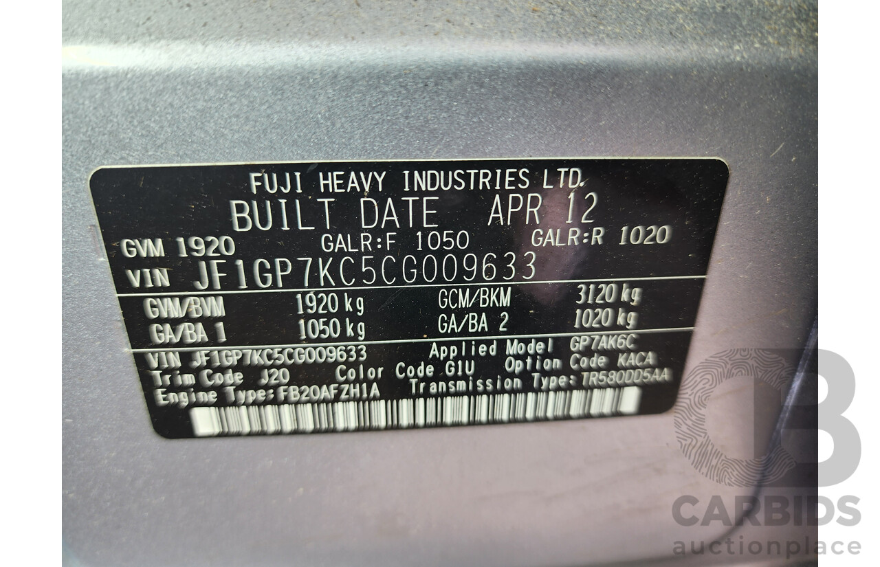 08/2012 Subaru Impreza 2.0i-S (awd) MY12 5d Hatchback Silver 2.0L