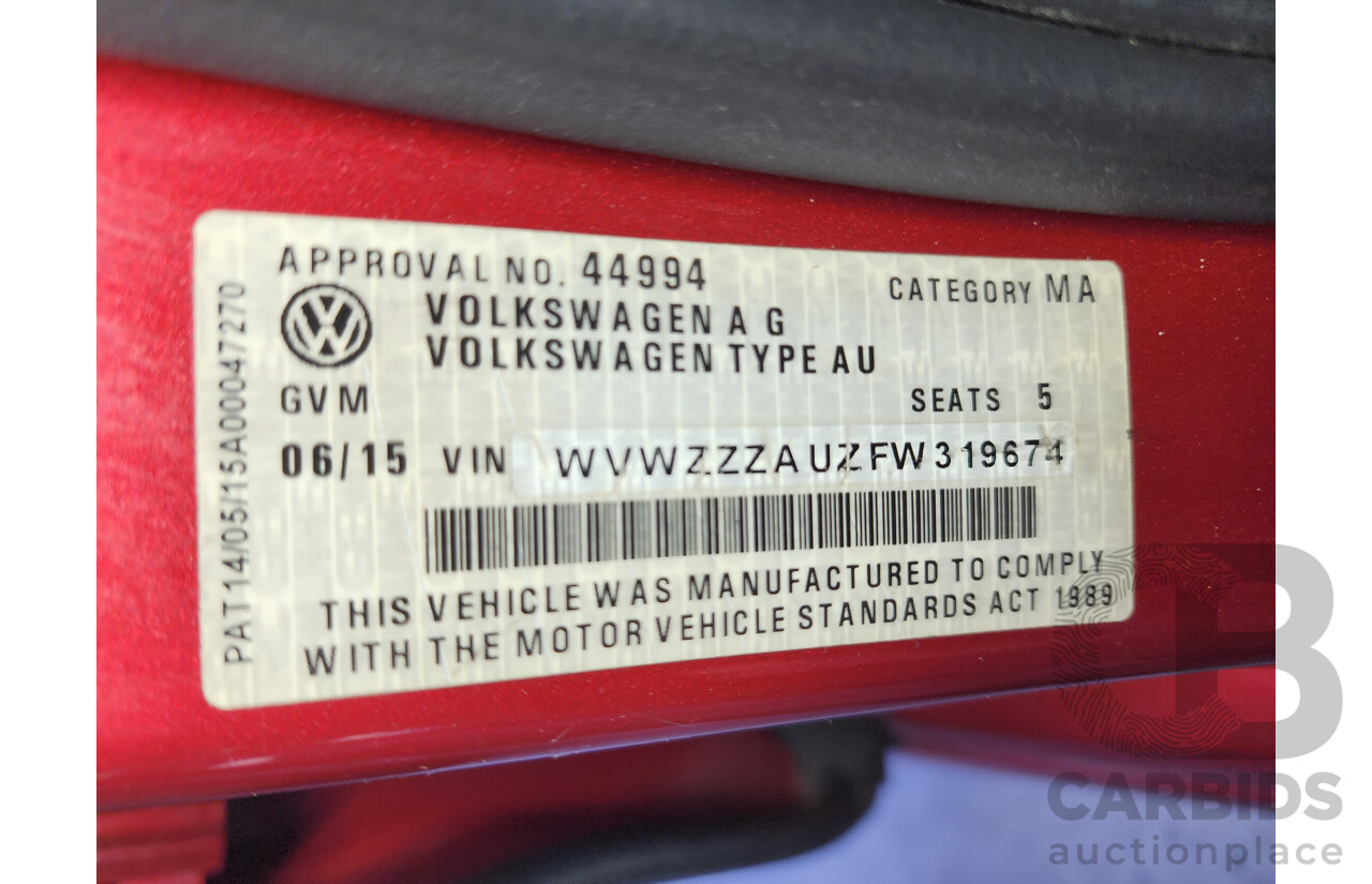 06/2015 Volkswagen Golf 90 TSI AU MY15 5d Hatchback Red 1.4L