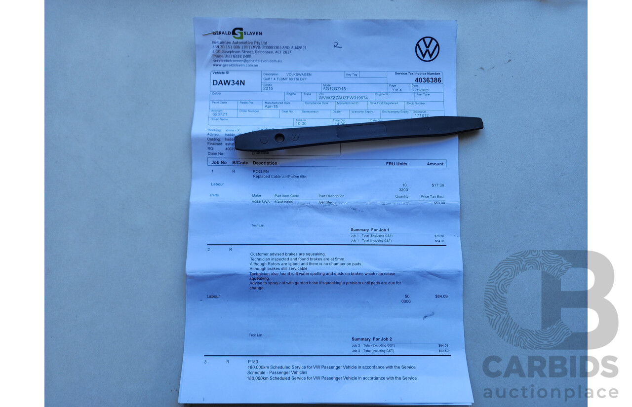 06/2015 Volkswagen Golf 90 TSI AU MY15 5d Hatchback Red 1.4L