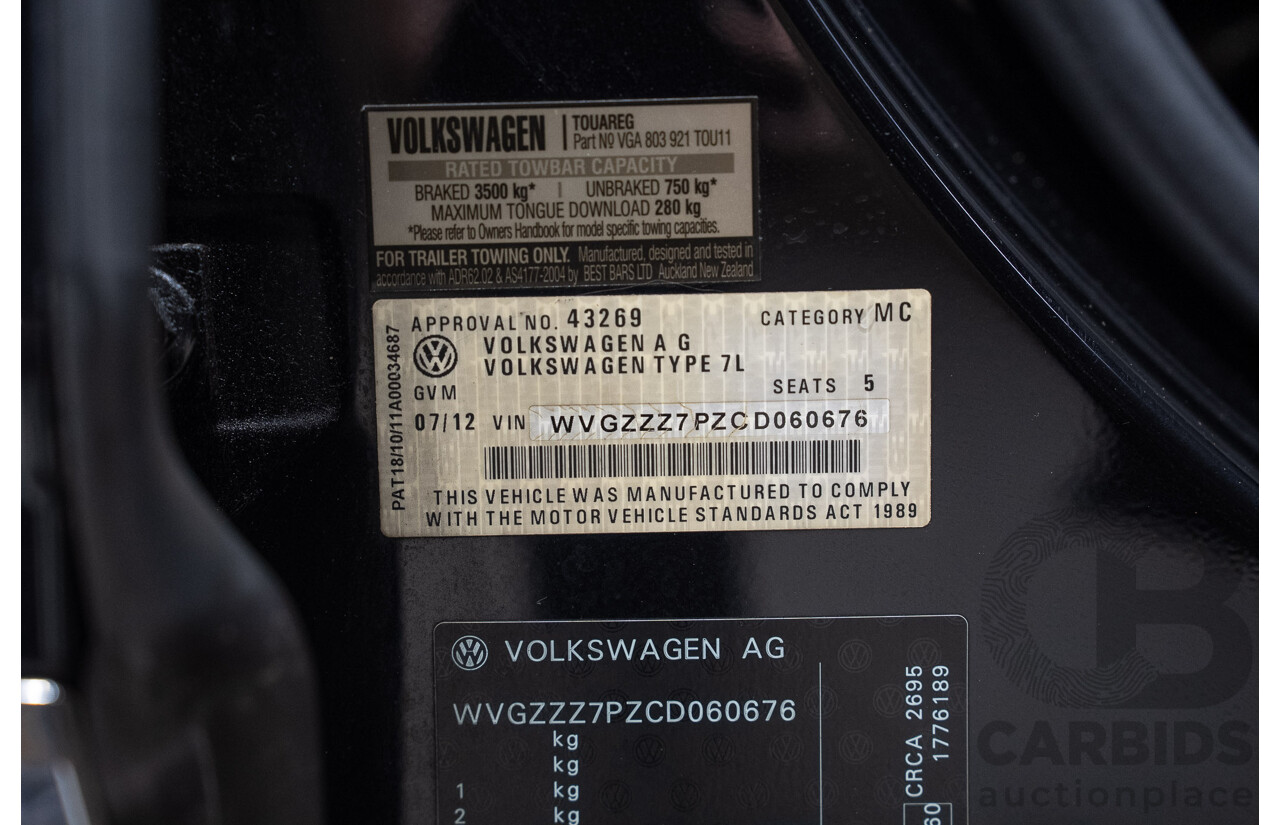 07/2012 Volkswagen Touareg V6 TDI (AWD) 7P MY12 4d Wagon Titanium Black 3.0L