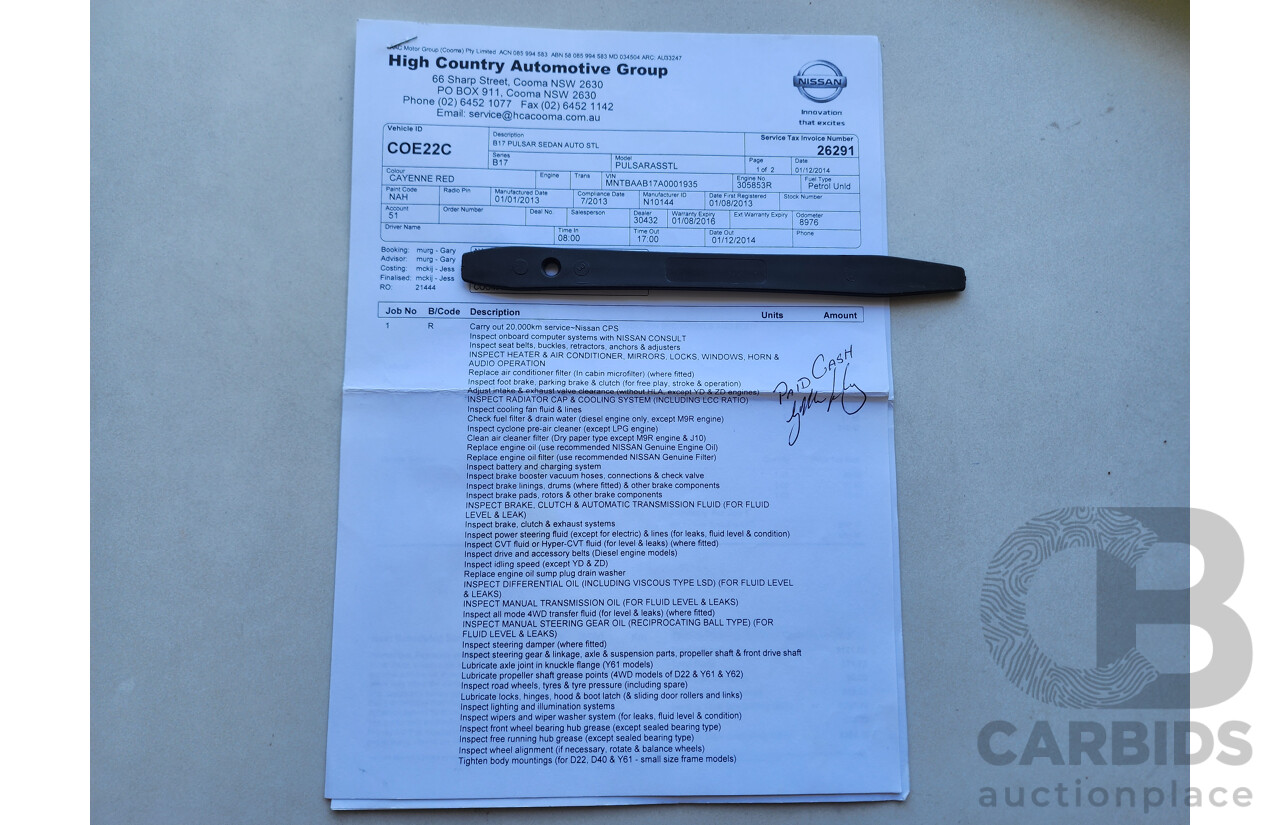 02/2013 Nissan Pulsar ST-L B17 4d Sedan Red 1.8L