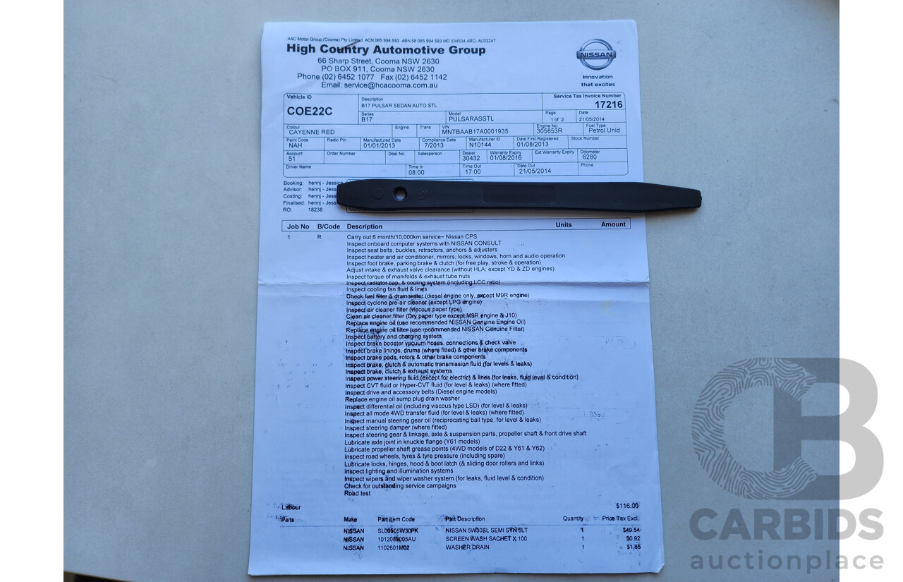 02/2013 Nissan Pulsar ST-L B17 4d Sedan Red 1.8L