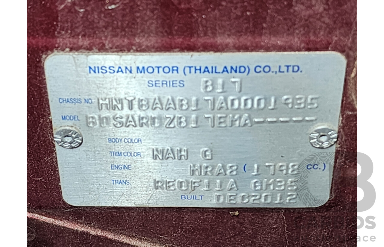 02/2013 Nissan Pulsar ST-L B17 4d Sedan Red 1.8L