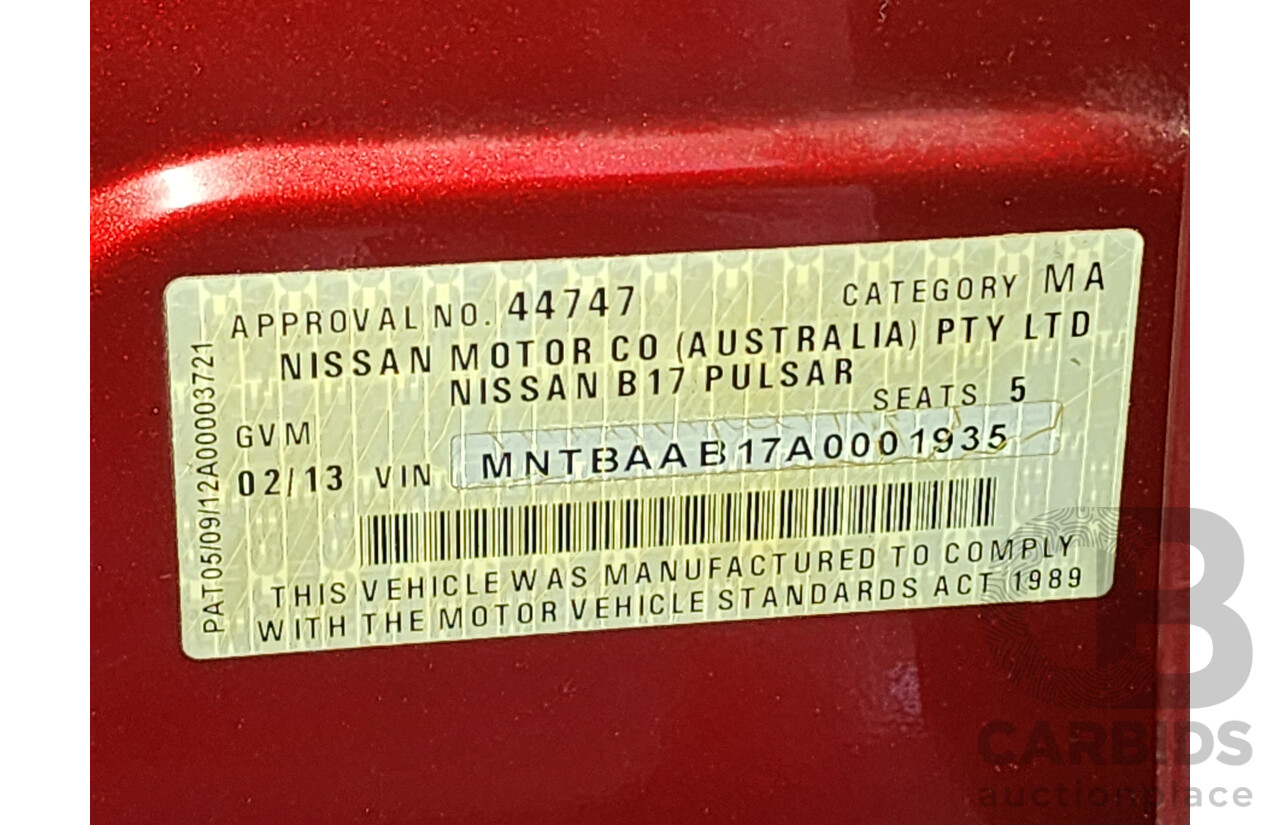 02/2013 Nissan Pulsar ST-L B17 4d Sedan Red 1.8L