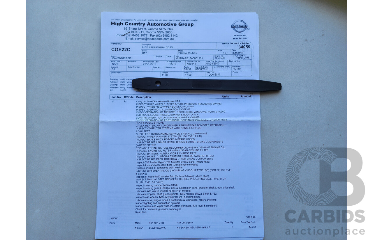 02/2013 Nissan Pulsar ST-L B17 4d Sedan Red 1.8L