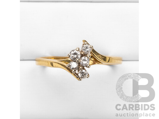 Vintage 18ct Yellow Gold, Palladium & Diamonds Dress Ring - Size O.5