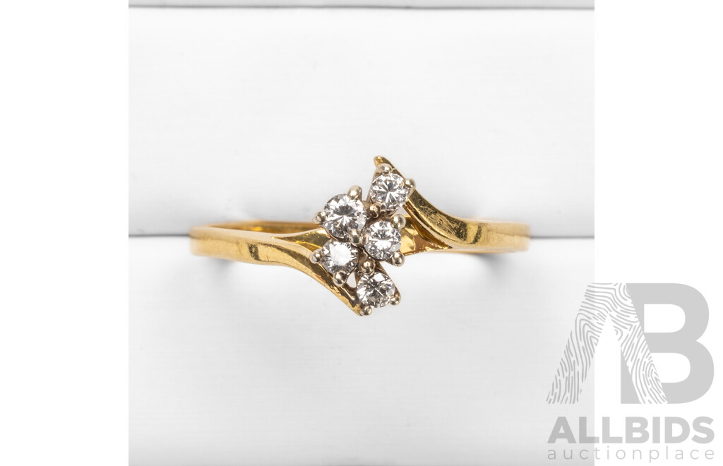 Vintage 18ct Yellow Gold, Palladium & Diamonds Dress Ring - Size O.5