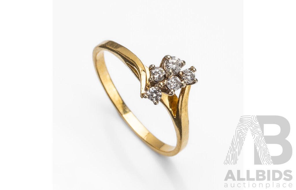 Vintage 18ct Yellow Gold, Palladium & Diamonds Dress Ring - Size O.5