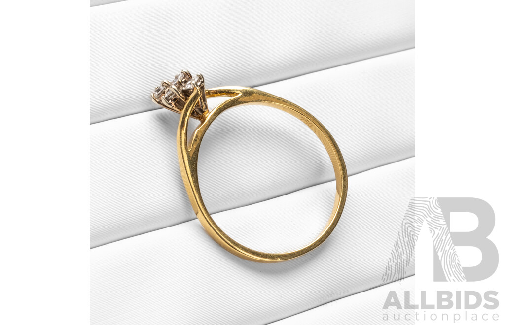 Vintage 18ct Yellow Gold, Palladium & Diamonds Dress Ring - Size O.5