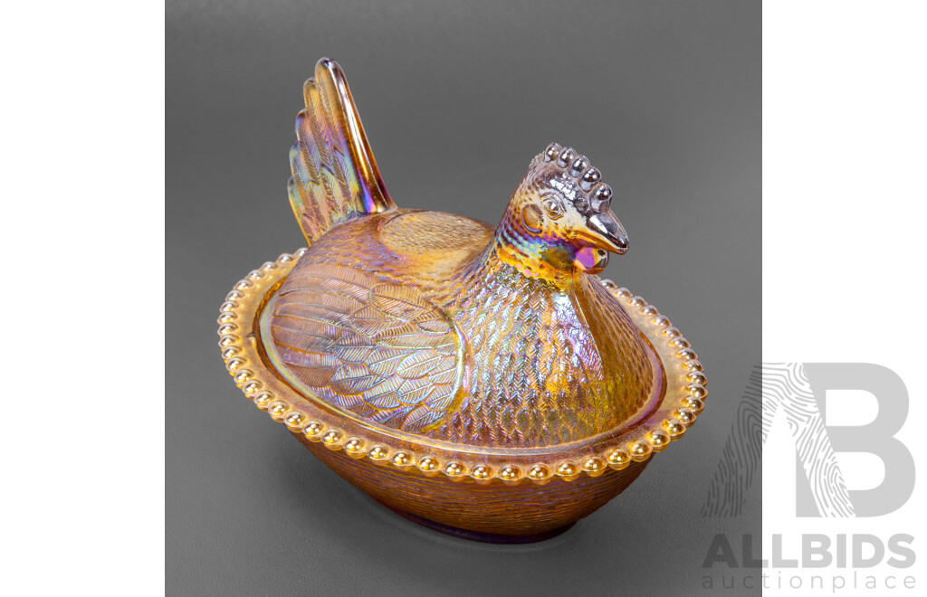 Vintage Carnival Glass Rooster Form Lidded Dish