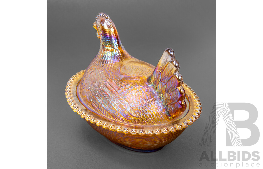 Vintage Carnival Glass Rooster Form Lidded Dish
