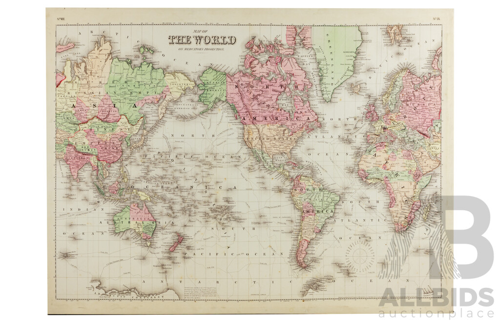 Map of the New World on Mercator's Projection, Vintage World Map Wall Art, 85H x 113W cm