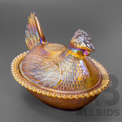 Vintage Carnival Glass Rooster Form Lidded Dish