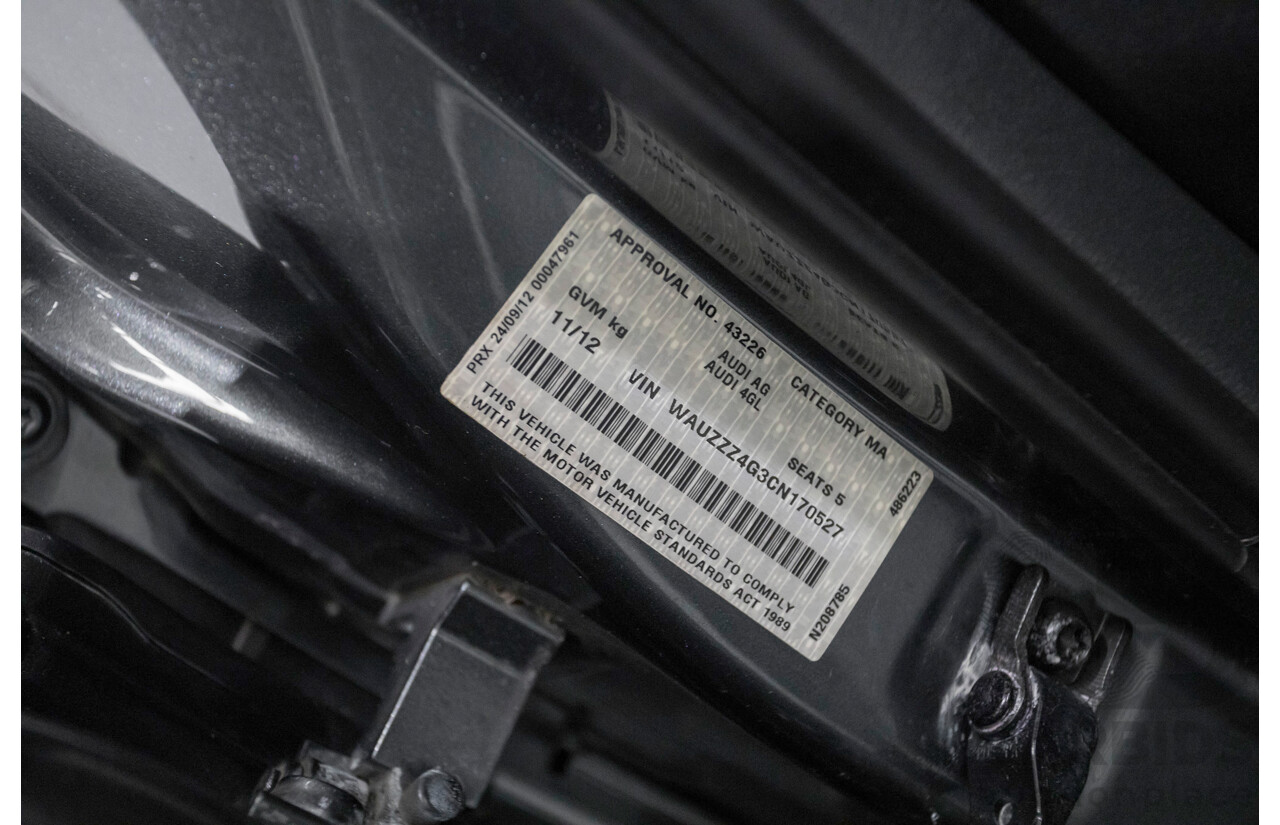 11/2012 Audi A6 S-Line 3.0 TDI Quattro (AWD) 4GL 4d Sedan Daytona Gray Pearlescent Turbo Diesel V6 3.0L
