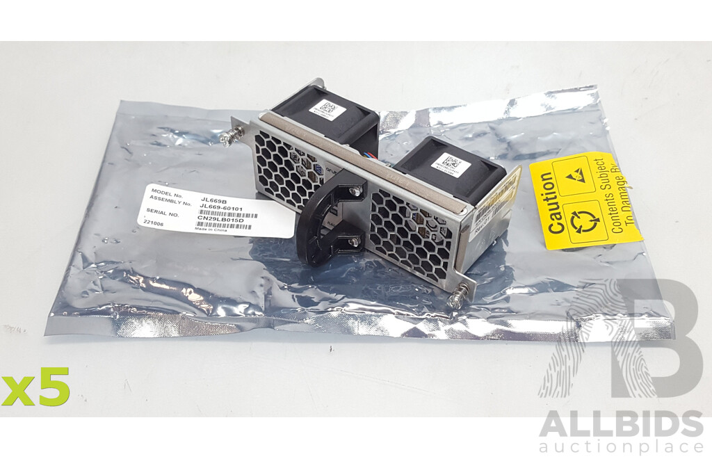 HPE Aruba (JL669B) Networking X751 Front-to-Back Fan Tray - Lot of Five
