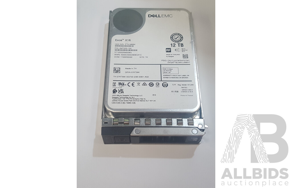 Dell (ST12000NM009G) Exos X16 12TB 512e 7.2K SAS 12Gbps 3.5-Inch Hard Drive